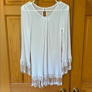 White Boho Tunic with Crochet Trim